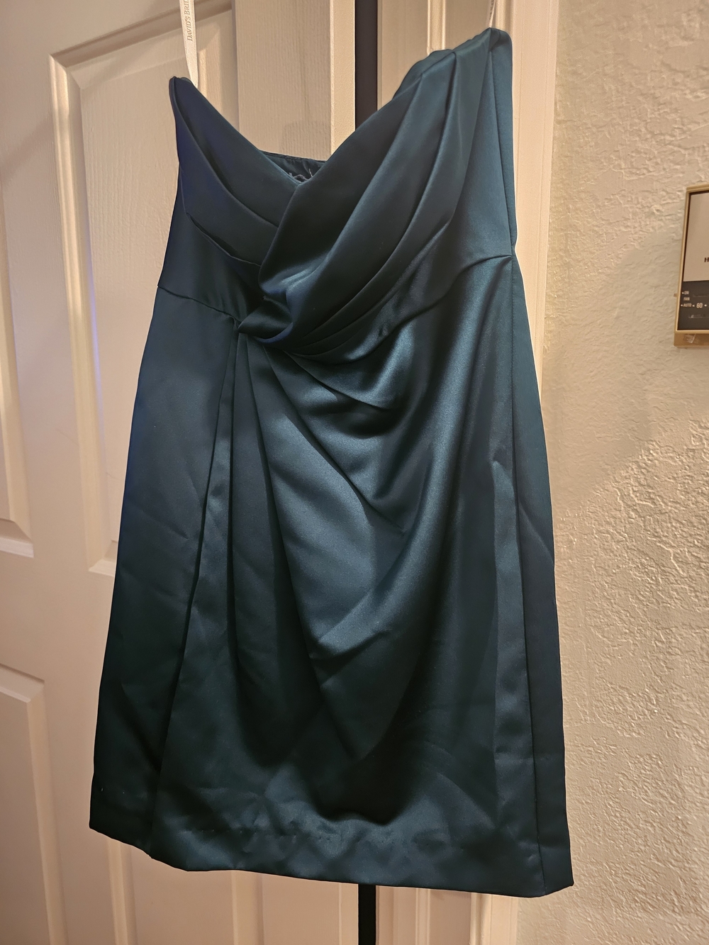 David's Bridal Strapless Teal Satin Cocktail Dress